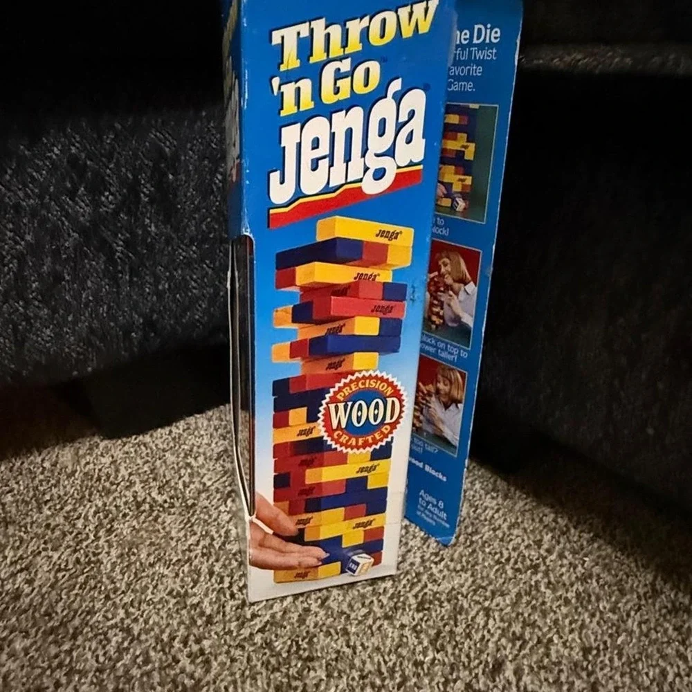Vintage Throw 'n Go Jenga Milton Bradley Wood Block Stacking Game 2002 43534